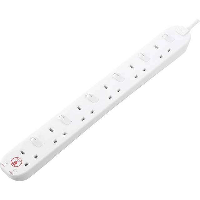 Masterplug 2m Six Socket Surge Protected Switched Extension