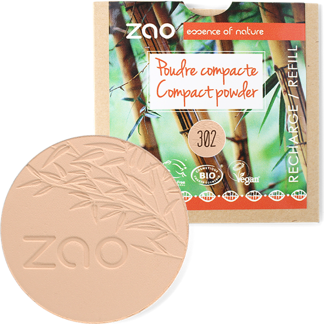 ZAO Økologisk Compact Powder, 302 Beige Orange, Refill, 9 g