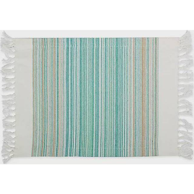 DII fransad randig bordsskiva, bomull, grönblå, set med bordstablett, 13 x 20