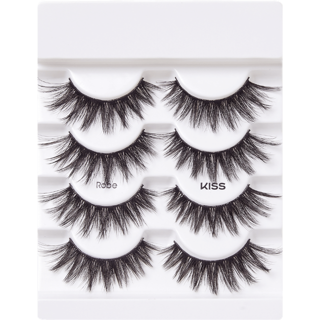 KISS Lash Couture Triple Push-Up False Eyelashes  Robe'  12 mm  Includes 4 Pairs Of Lashes  Contact Lens Friendly  Easy to Apply  Reusable Strip Lashe