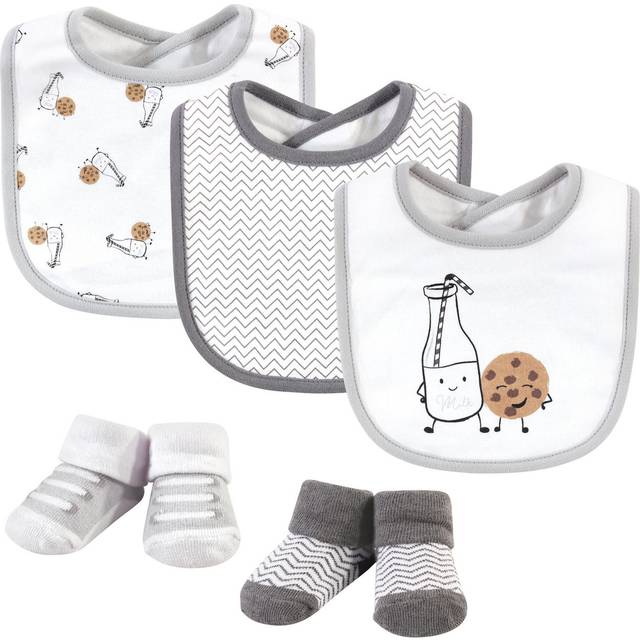Hudson Baby Unisex Baby Cotton Bib and Sock Set  Milk And Cookies  One Size