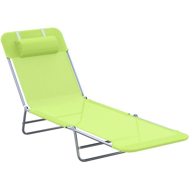 Outsunny Recliner Sun Lounger with Headrest Pillow - Green | TJ Hughes
