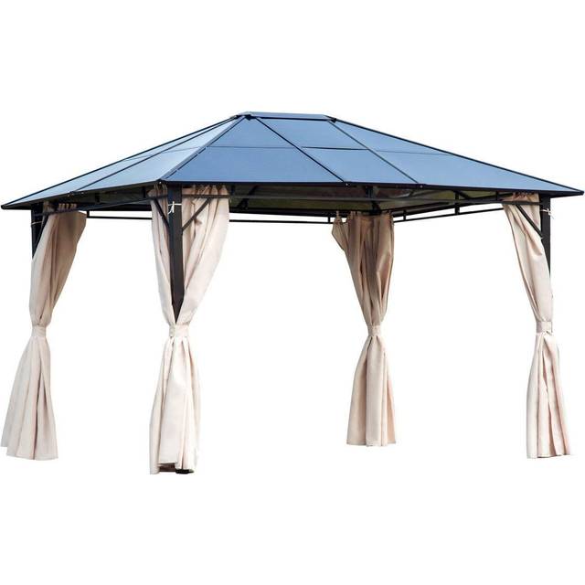 Outsunny 3.6x3(m) Hardtop Gazebo Garden Pavilion w/ Polycarbonate Roof - Brown - One Size