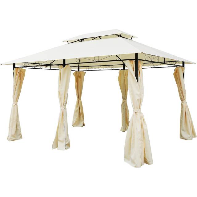 Outsunny 4m X 3(m) Metal Gazebo Canopy Party Tent Garden Pavillion Patio Shelter Pavilion With Curtains Sidewalls Beige