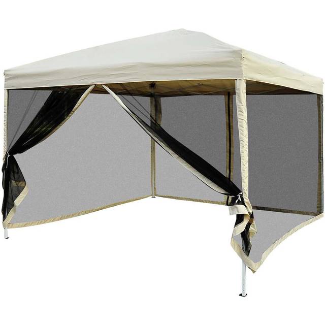 Outsunny 3 x 3m Garden Gazebo with Net Walls - Beige, Cream