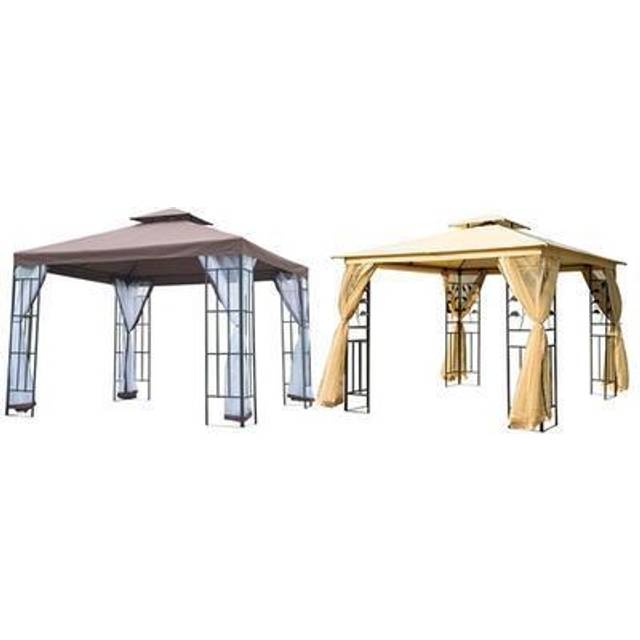 Outsunny 3 x 3(m) Garden Gazebo Patio Party Tent Shelter Outdoor Canopy Double Tier Sun Shade Metal Frame Netting Beigee | TJ Hughes Beige