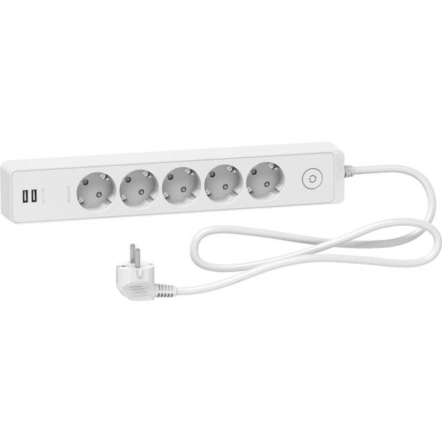 Schneider Electric Unica Grenuttag 5-vägs+2xUSB Jordat 1,5m kabel Vit