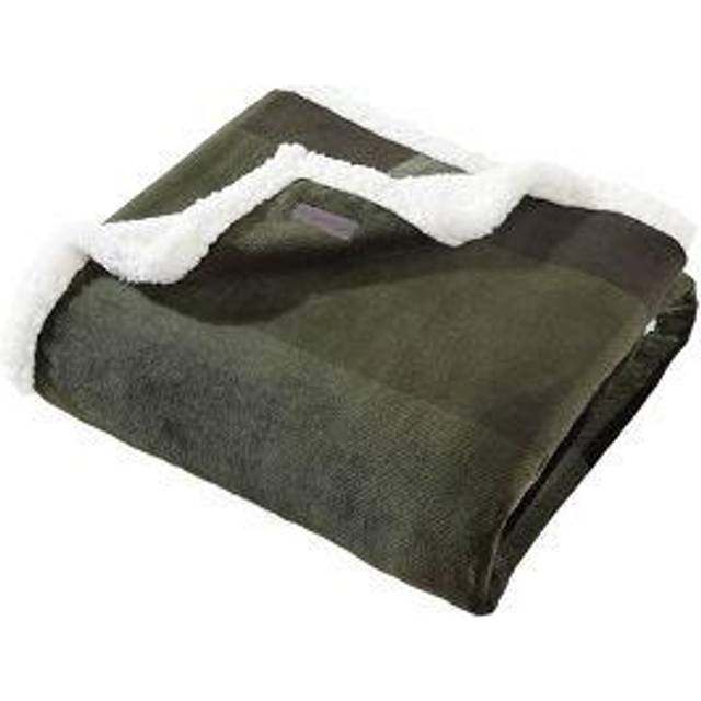 Eddie Bauer Home Throw Blanket Reversible Sherpa Fleece Bedding, Home Decor for All Seasons, Pine Plaid Green/Black