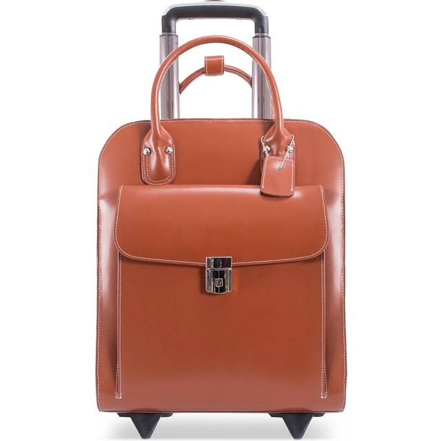 McKlein 97694 15.6 in. Uptown Leather Vertical Wheeled Ladies Briefcase, Brown - 13.5 x 6 x 16 in.