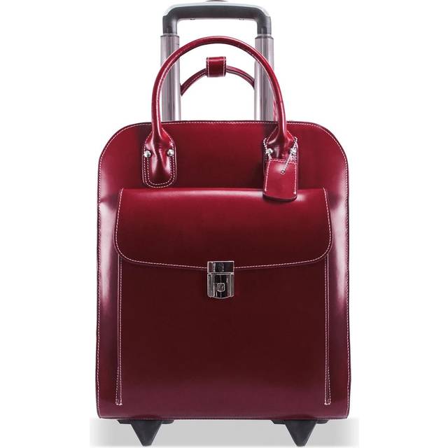 McKlein 97696 15.6 in. Uptown Leather Vertical Wheeled Ladies Briefcase, Red - 13.5 x 6 x 16 in.