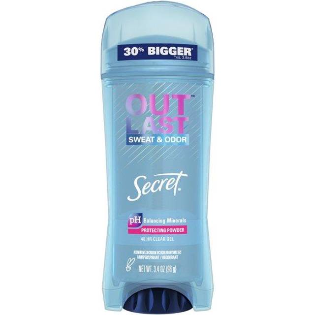 Secret Outlast Antiperspirant Deodorant for Women  48hr Sweat & Odor Protection  PH Balancing Minerals  Clear Gel  Protecting Powder Scent  3.4 oz