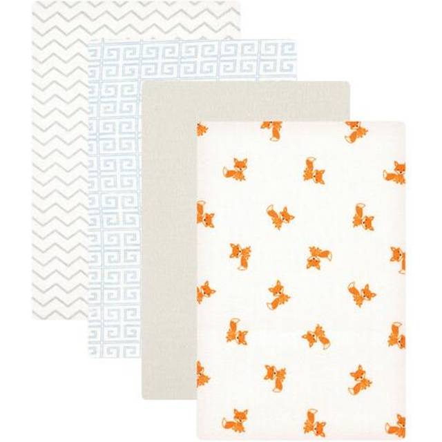 Luvable Friends Unisex Baby Cotton Flannel Receiving Blankets  Fox 4-Pack  One Size