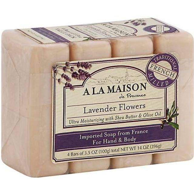 A La Maison French Milled Hand & Body Bar Soap Lavender Flowers 4 Bars