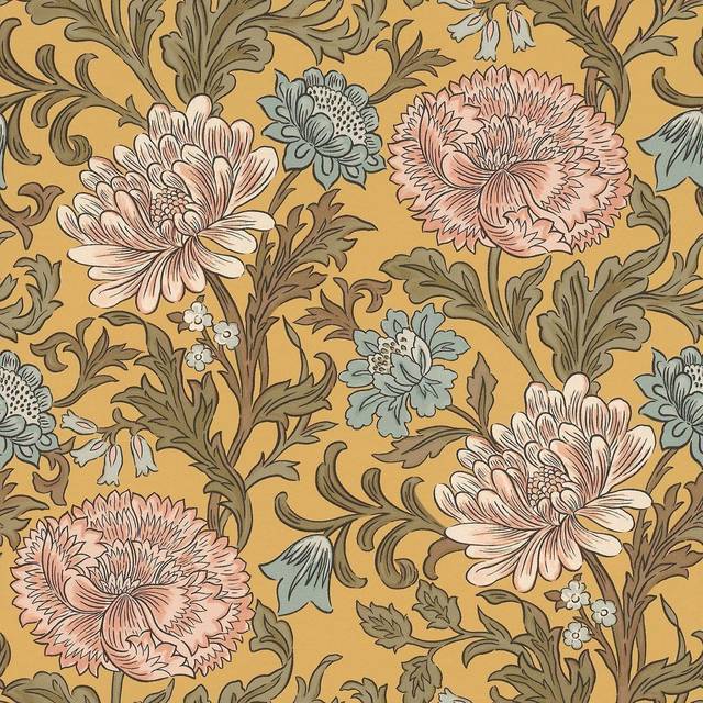 Salisbury blossom vinyl wallpaper yellow ochre rasch 553147 10m roll decor