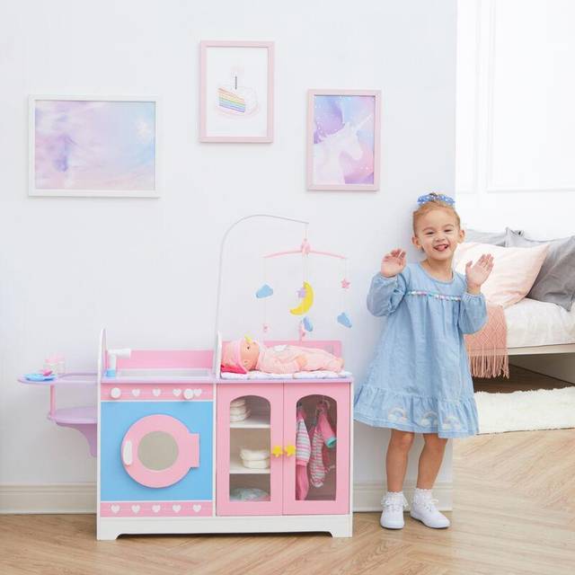 Olivia's Little World By Teamson Kids Wooden 6-in-1 Baby Doll Changing Station, Pink
