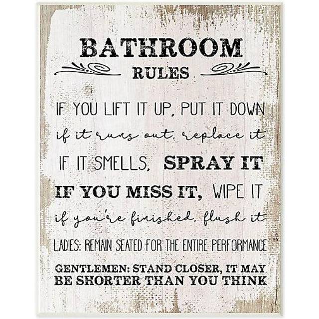Stupell Industries Bathroom Rules Funny Word Wood Textured Design Wall Plaque  12 x 18  Multi-Color