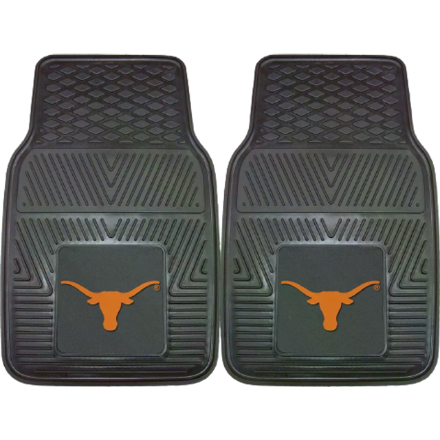 FANMATS 8751 Texas Longhorns 2-Piece Heavy Duty Vinyl Car Mat Set  Front Row Floor Mats  All Weather Protection  Universal Fit  Deep Resevoir Design