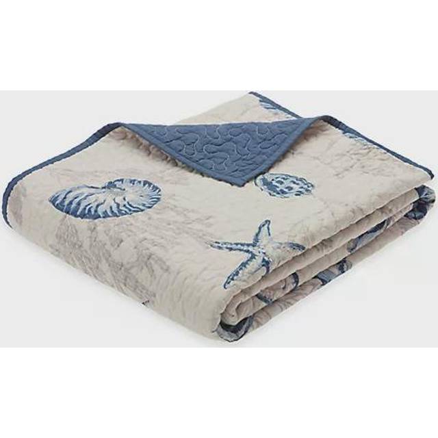 Madison Park Bayside Luxury Oversized Quilted Throw Ivory Navy Blue 60x70 Coastal Premium Soft Cozy Microfiber For Bed, Couch or Sofa