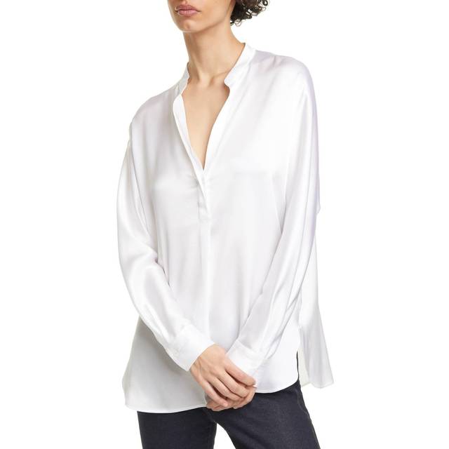 Silk Band-Collar Blouse - WHITE - X-Large