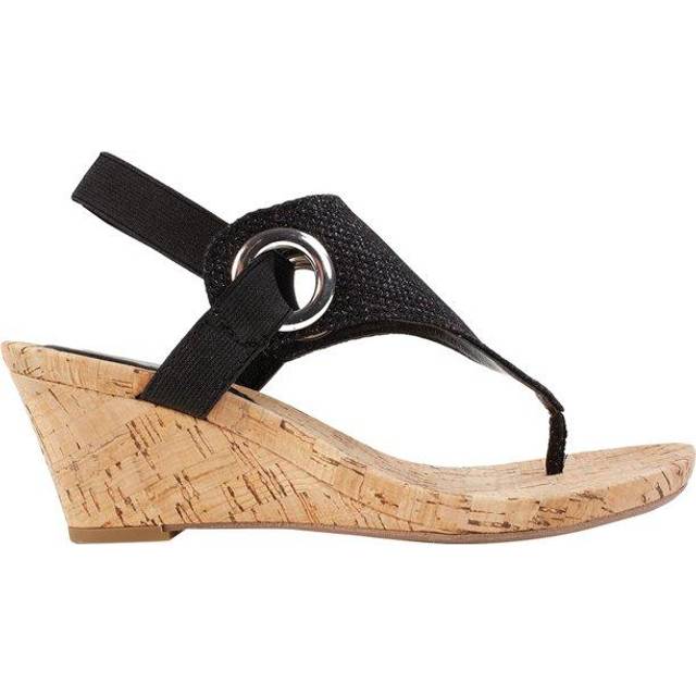 WHITE MOUNTAIN Shoes Aida Women's Cork Wedge Sandal  Black/Glitter  8 M