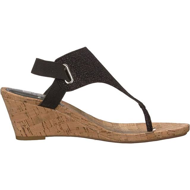 WHITE MOUNTAIN Shoes All Good Women's Cork Wedge Sandal  Black/Glitter  6.5 M