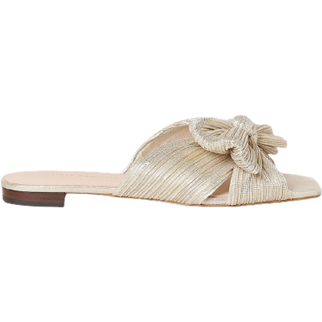 Loeffler Randall - Daphne Bow-embellished Plissé-lamé Slidesa - Gold - US 6