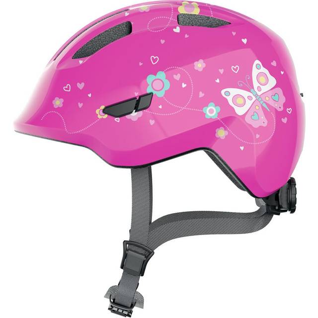 ABUS Smiley 3.0 barnhjälm - cykelhjälm med låg passform, barnvänlig design och plats för en flätad svans - för flickor och pojkar - rosa med fjärilsmönster, storlek M