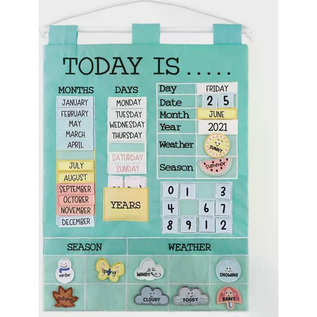 The Peanutshell Preschool Educational Wall Calendar - 53 Fabric Pieces for Months, Days, Years, Weather, & Seasons