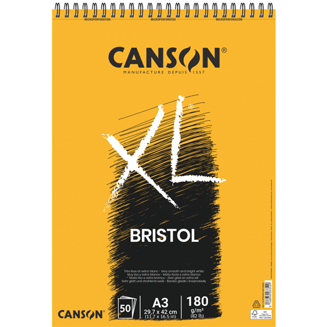 Canson : XL : Bristol : Spiral Pad : 180gsm : 50 Sheets : A3