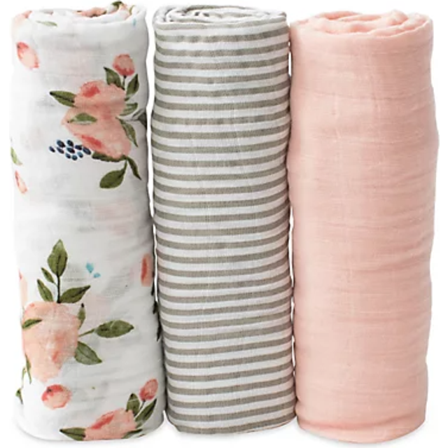 Little Unicorn - Watercolor Roses Cotton Muslin Swaddle Blanket Set  Set of 3  100% Cotton  Super Soft  Newborns and Infants  Large 47 x 47  Machine W
