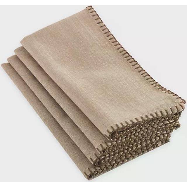Saro Lifestyle 793.N20S 20 in. Square Whip Stitched Design Napkin - Natural, Set of 4
