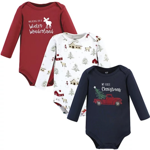 Hudson Baby Unisex Baby Cotton Long-Sleeve Bodysuits Boy Holiday Village  3-6 Months