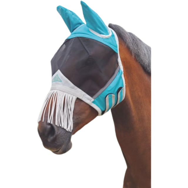 Shires Flyguard Flughuva med Öron & Fransar - Teal/Grey