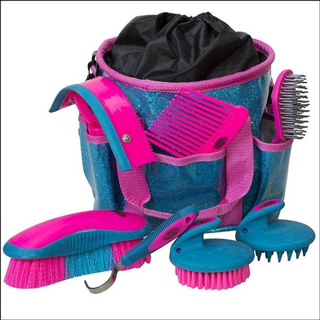 Weaver Leather Horse Grooming Kit  7-piece Horse Brush Set with Organizer Tote Bag  Equine Care  Horse Tack Room Equipment  Grooming Horse Supplies