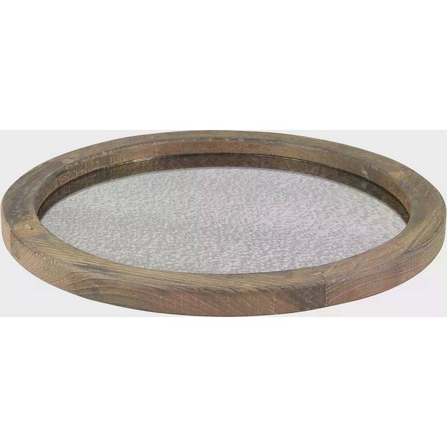 Stonebriar Round Natural Wood Serving Tray with Antique Mirror  Rustic Butler Tray  Unique Coffee Centerpiece for the Coffee Tab