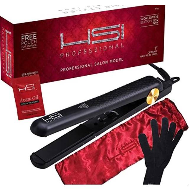 HSI Professional Glider | Ceramic Tourmaline Ionic Flat Iron Hair Straightener | Straightens & Curls with Adjustable Temp | Incl Glove, Pouch, & Trave