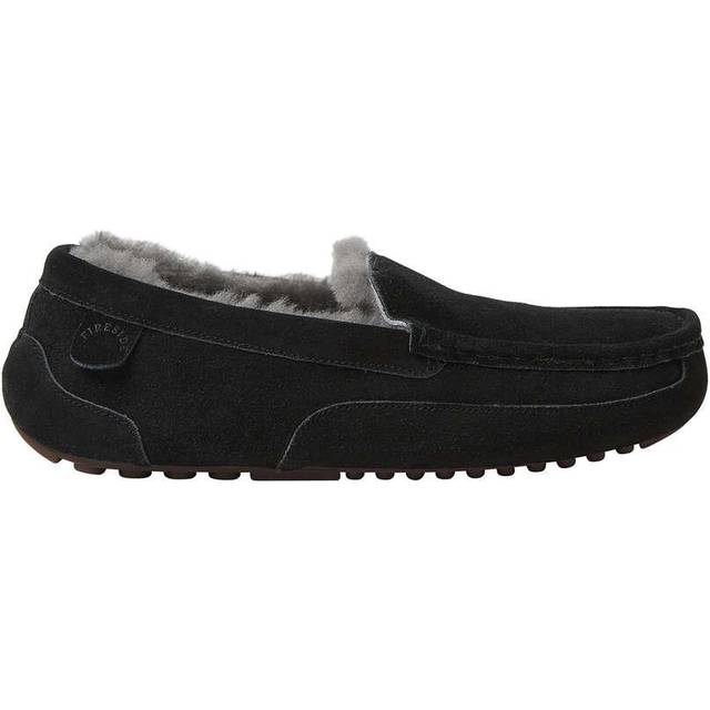 Fireside by Dearfoams mens Fireside Dearfoams Melbourne Shearling Moccasin Slipper  Black  13 Wide US