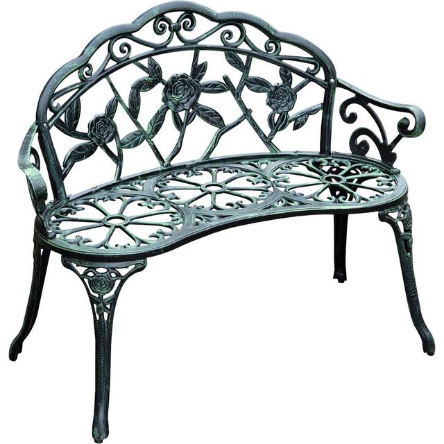 Outsunny Cast Aluminium Outdoor Garden Patio Antique Rose Style Bench Porch Park Chair Seater - Green
