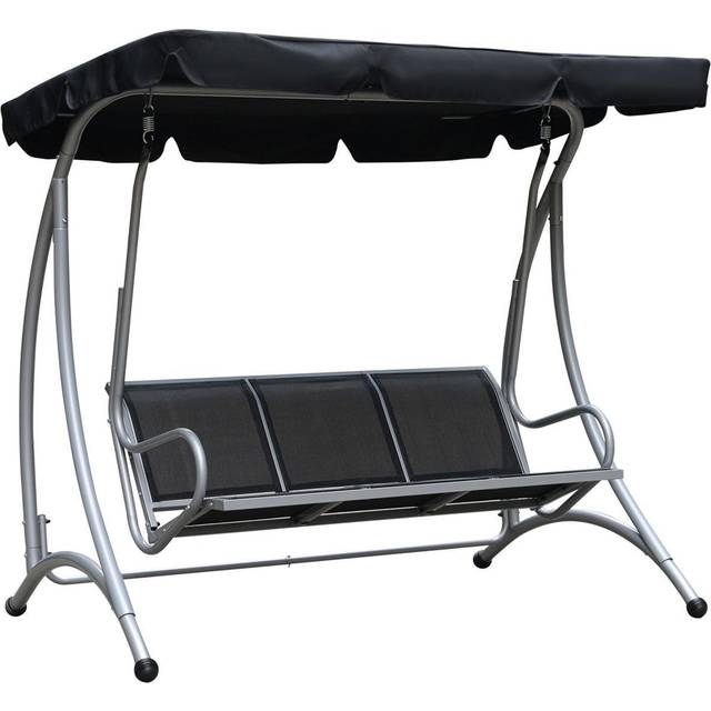 Outsunny 3 Seat Metal Fabric Backyard Balcony Patio Swing Chair with Canopy Top | TJ Hughes