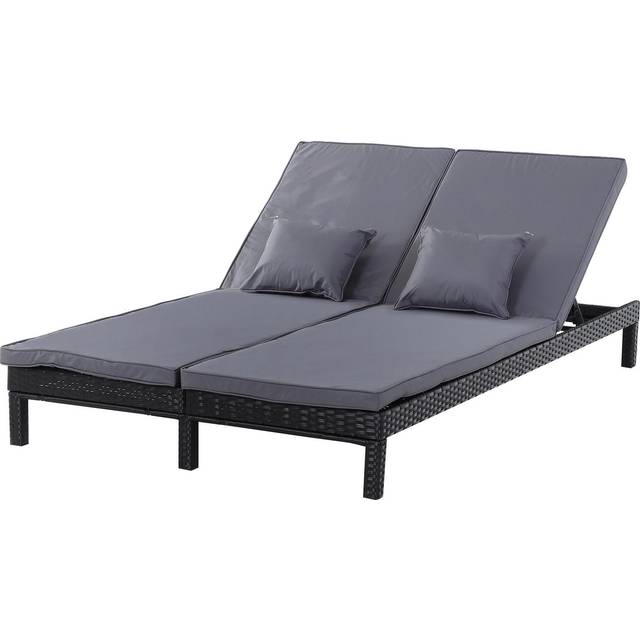 Outsunny 2 Person Rattan Double Sun Lounger - Black, Black