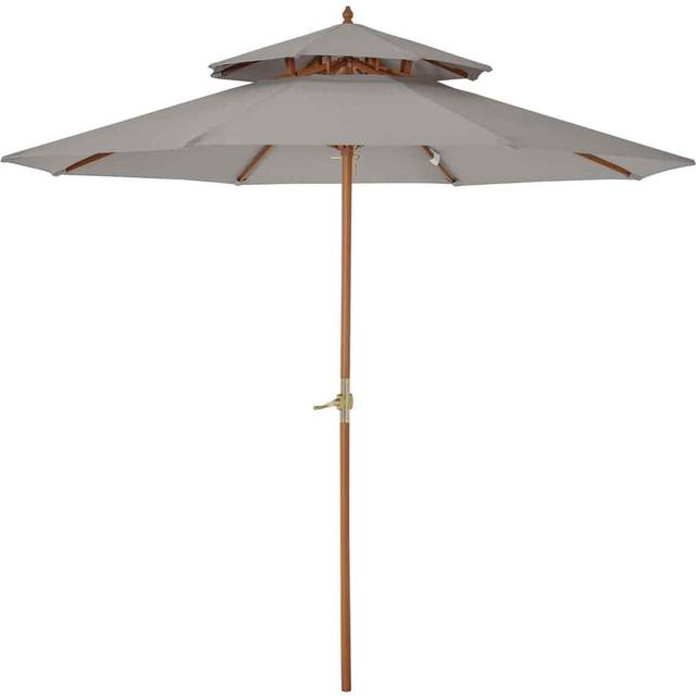 Outsunny Wood Patio Parasol Sun Shade Outdoor Garden Umbrella Canopy Grey
