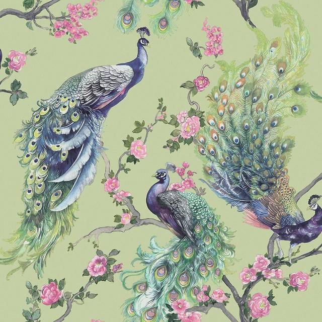 Holden Decor Menali Peacock Glitter Wallpaper - Green - L 53cm x H 6.5cm x W 6.5cm
