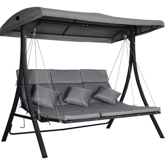 Outsunny Outdoor 3-person Porch Swing Chair Chaise Lounge Patio Garden, Black