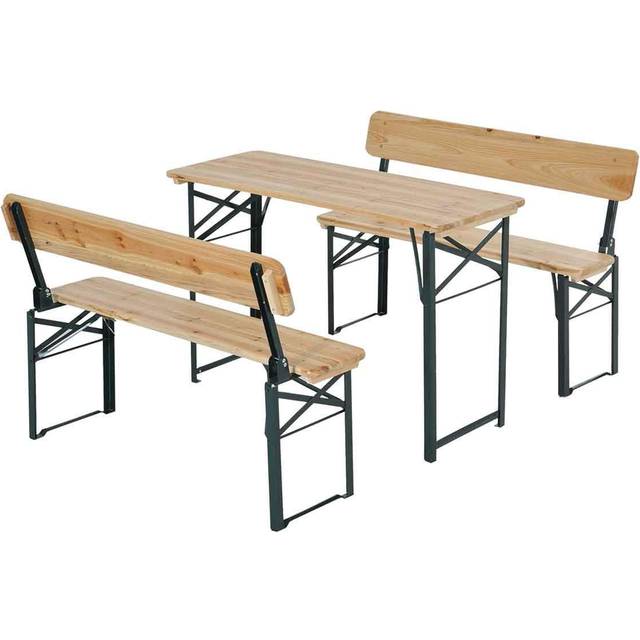 Alfresco 3 Piece Wooden Table Bench Set, Brown