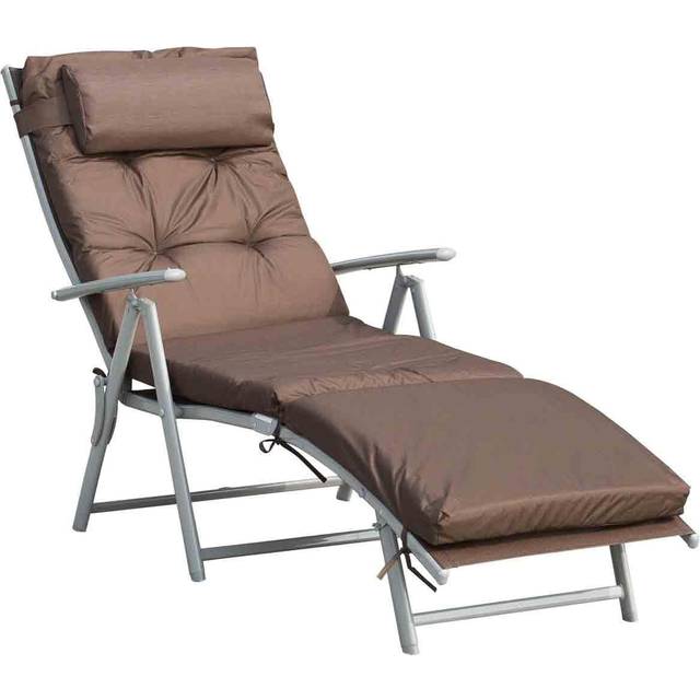 Outsunny Sun Lounger Recliner w/ Pillow Foldable 7 Levels Texteline Brown | TJ Hughes