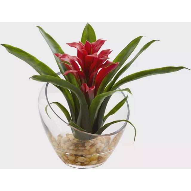 Nearly Natural 8in. Tropical Bromeliad in Angled Vase Artificial Arrangement