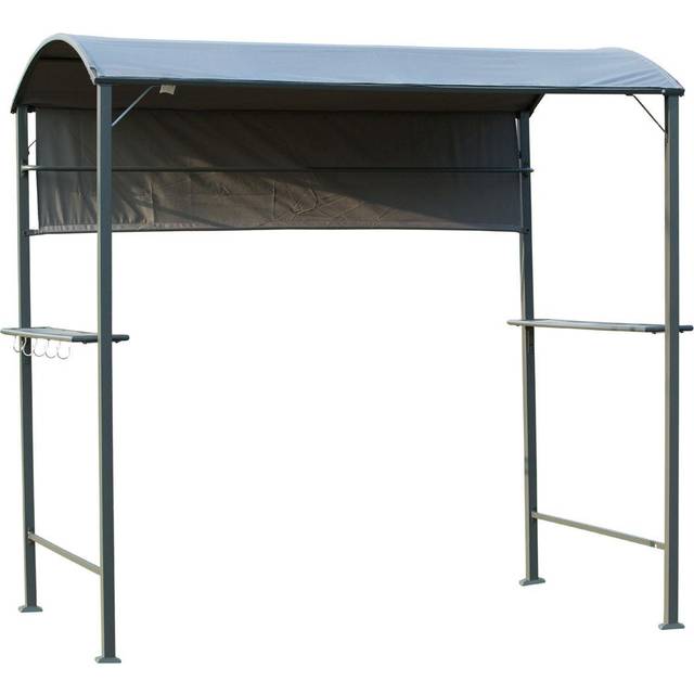 Outsunny 7ft Outdoor Double-tier BBQ Grill Canopy Gazebo w/ 2 Shelf, 5 Hooks