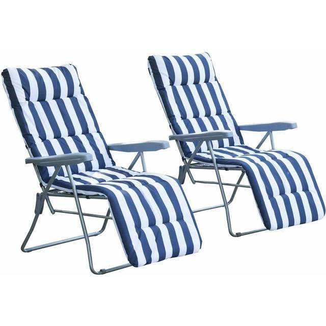 Outsunny Set Of 2 Garden Patio Outdoor Sun Recliners Loungers Folding Foldable Multi Position Relaxers Chairs With Cushions Fire Retardant Sponge
