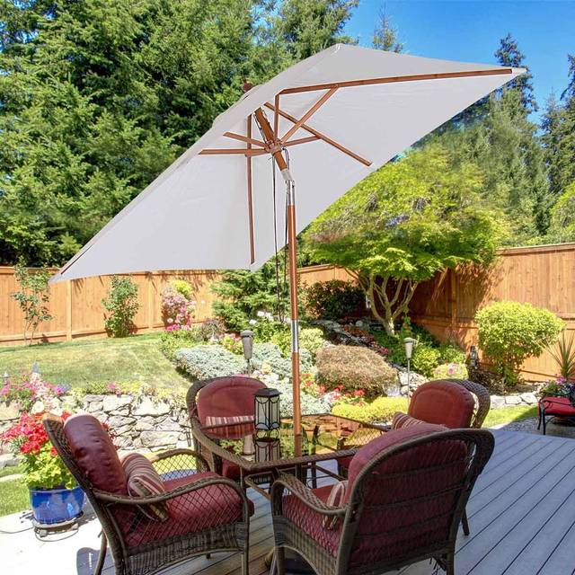 Outsunny Wooden Patio Umbrella Market Parasol Outdoor Sunshade Cream White | TJ Hughes