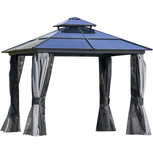 Outsunny 3x3(m) Polycarbonate Hardtop Gazebo w/ Double Roof & Aluminium Frame